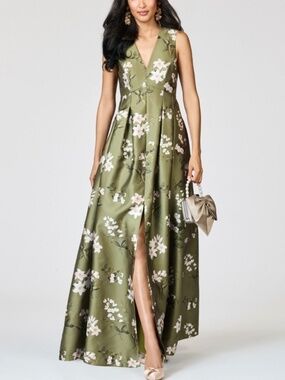 Sachin & Babi Sz 4 Moss Green Floral Maxi Dress NWT